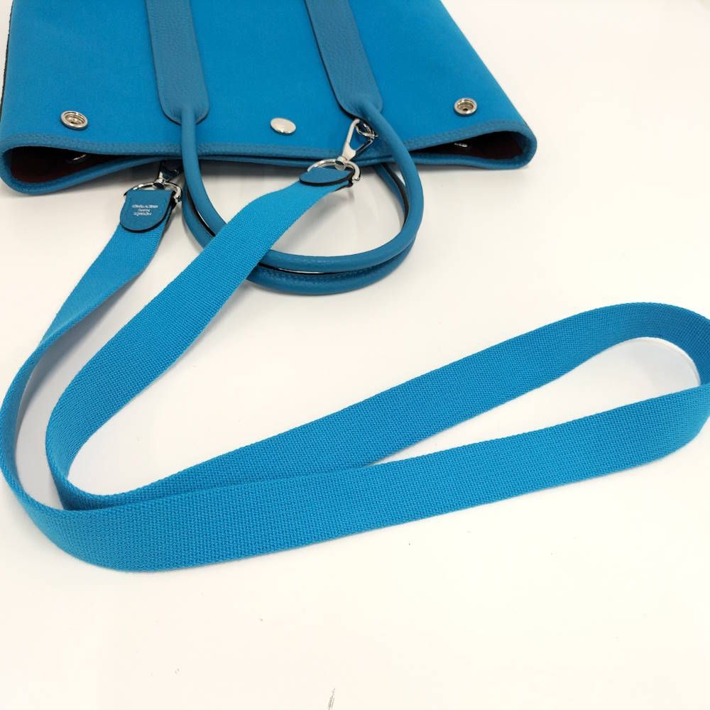 Hermes Garden File 2-Way Bag Canvas Leather Blue