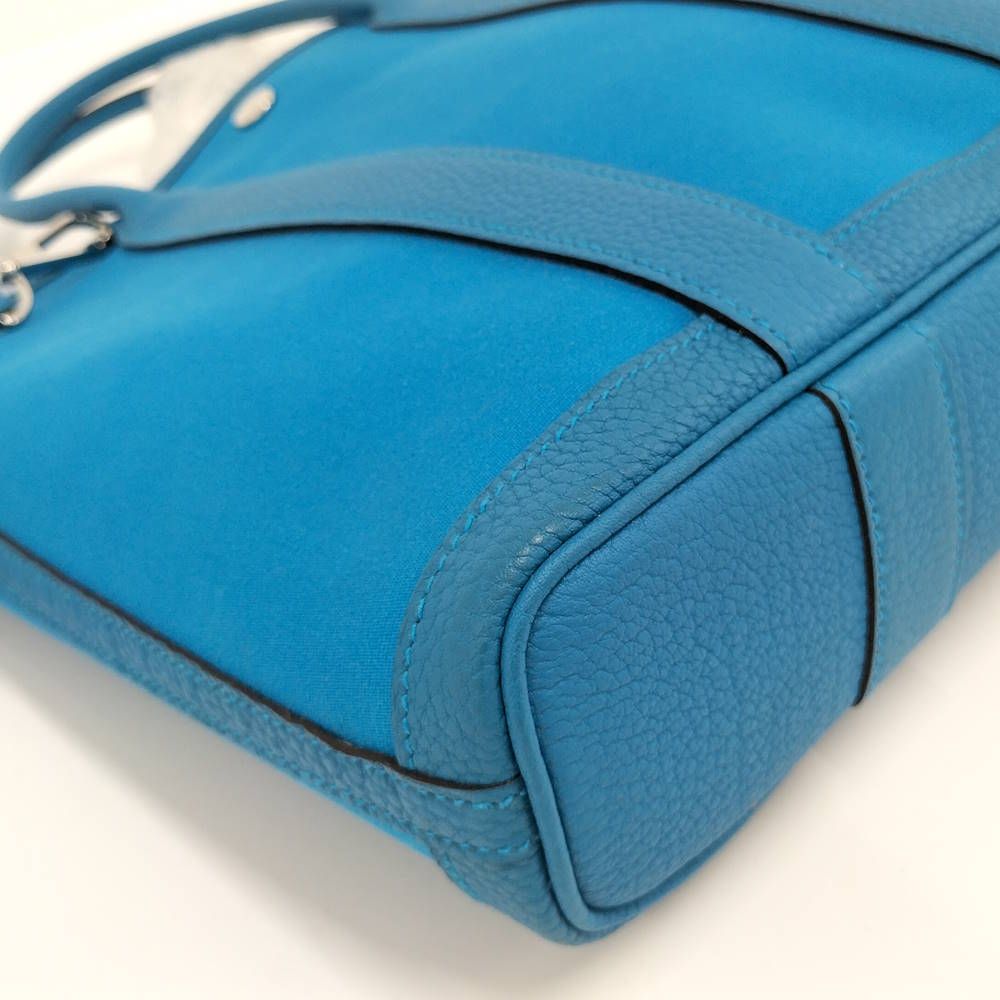 Hermes Garden File 2-Way Bag Canvas Leather Blue