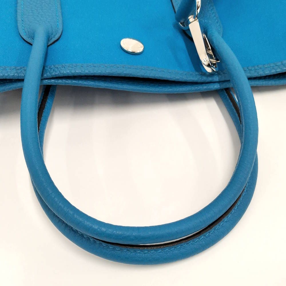 Hermes Garden File 2-Way Bag Canvas Leather Blue
