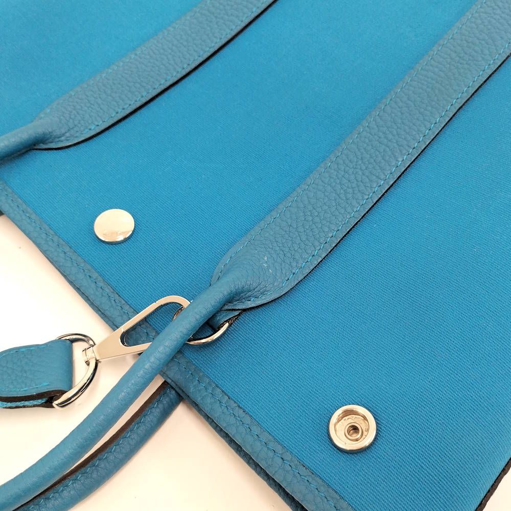 Hermes Garden File 2-Way Bag Canvas Leather Blue