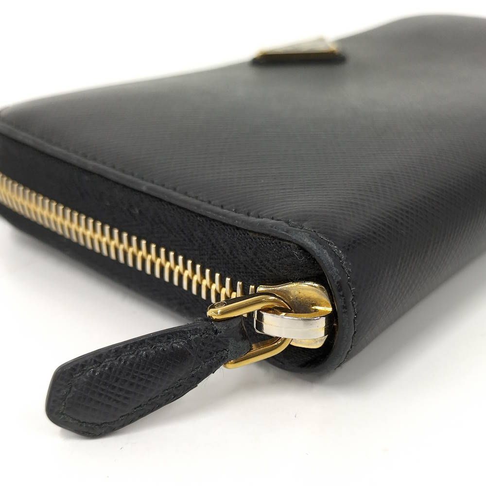 Prada Saffiano Triangle Logo Zip Around Wallet