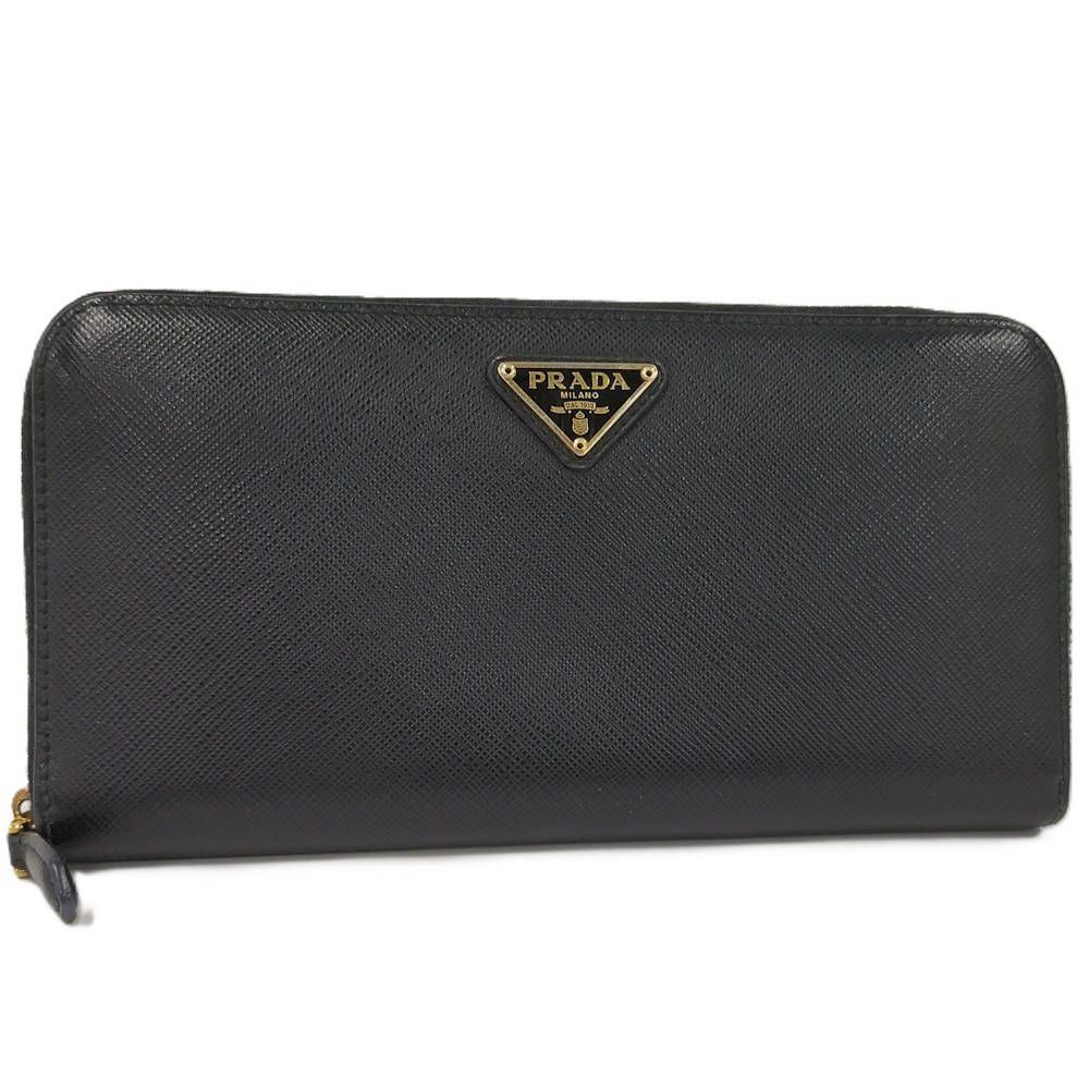 Prada Saffiano Triangle Logo Zip Around Wallet