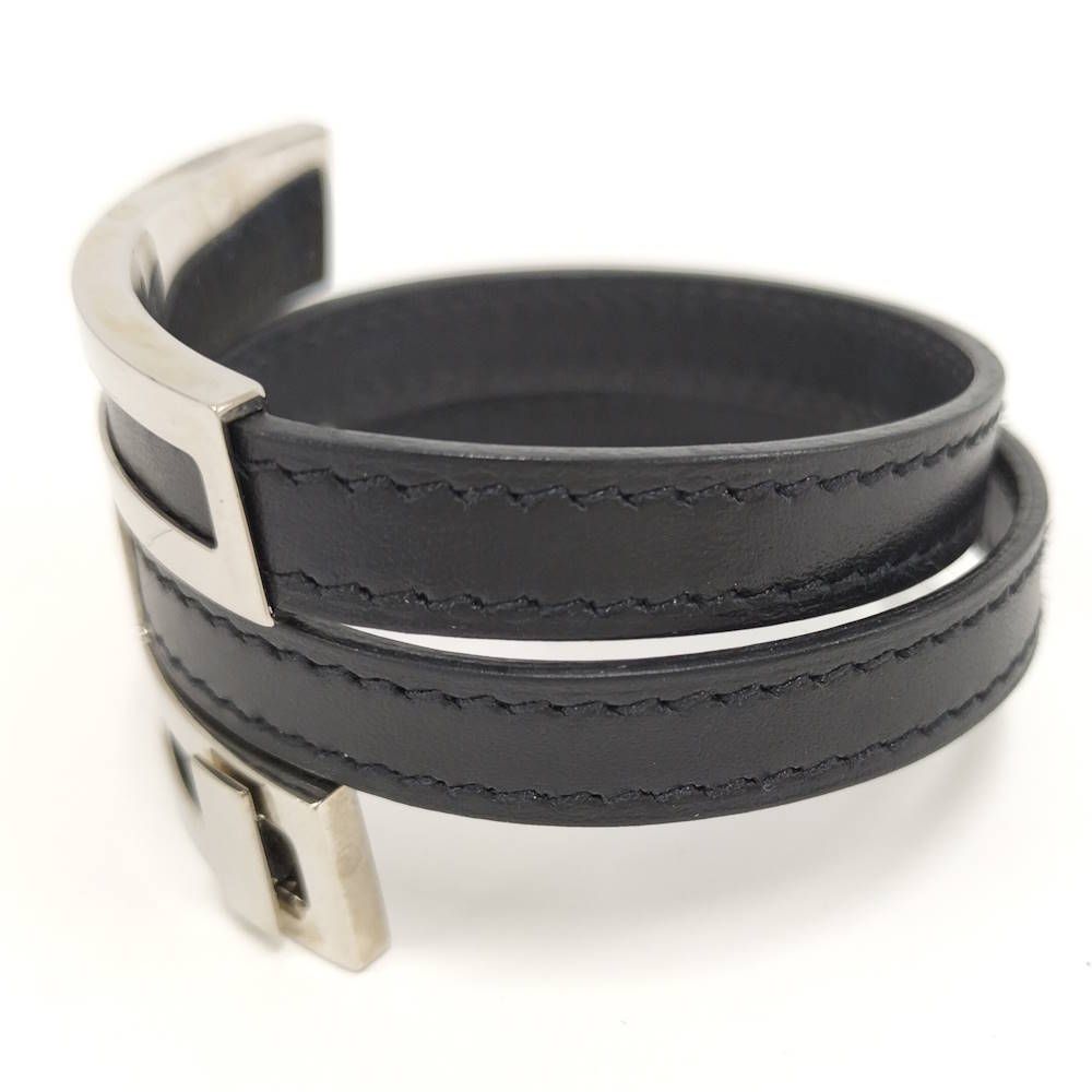 Hermes Puspusu MM Bracelet Leather Silver Black
