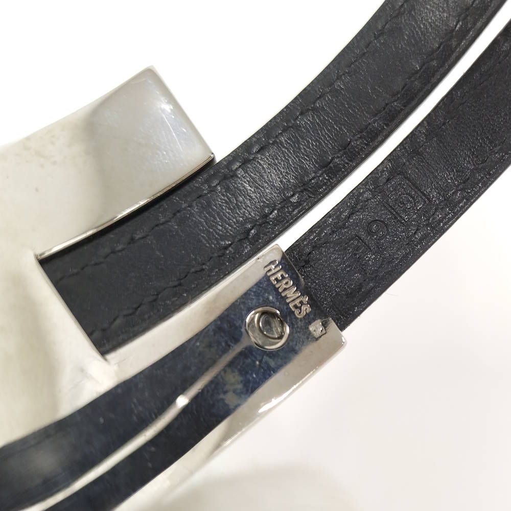 Hermes Puspusu MM Bracelet Leather Silver Black