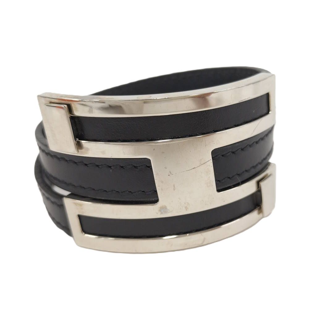 Hermes Puspusu MM Bracelet Leather Silver Black
