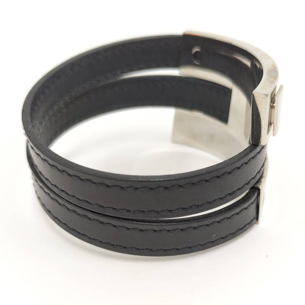 Hermes Puspusu MM Bracelet Leather Silver Black