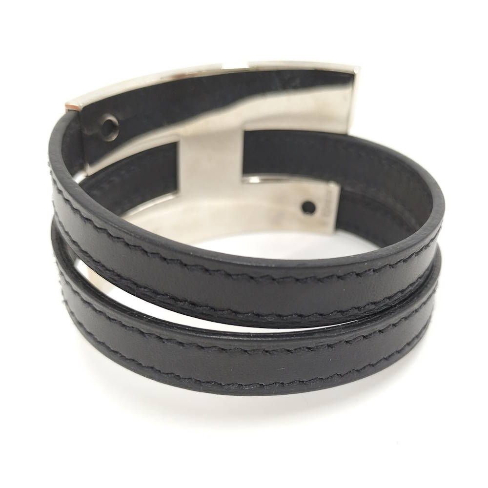 Hermes Puspusu MM Bracelet Leather Silver Black