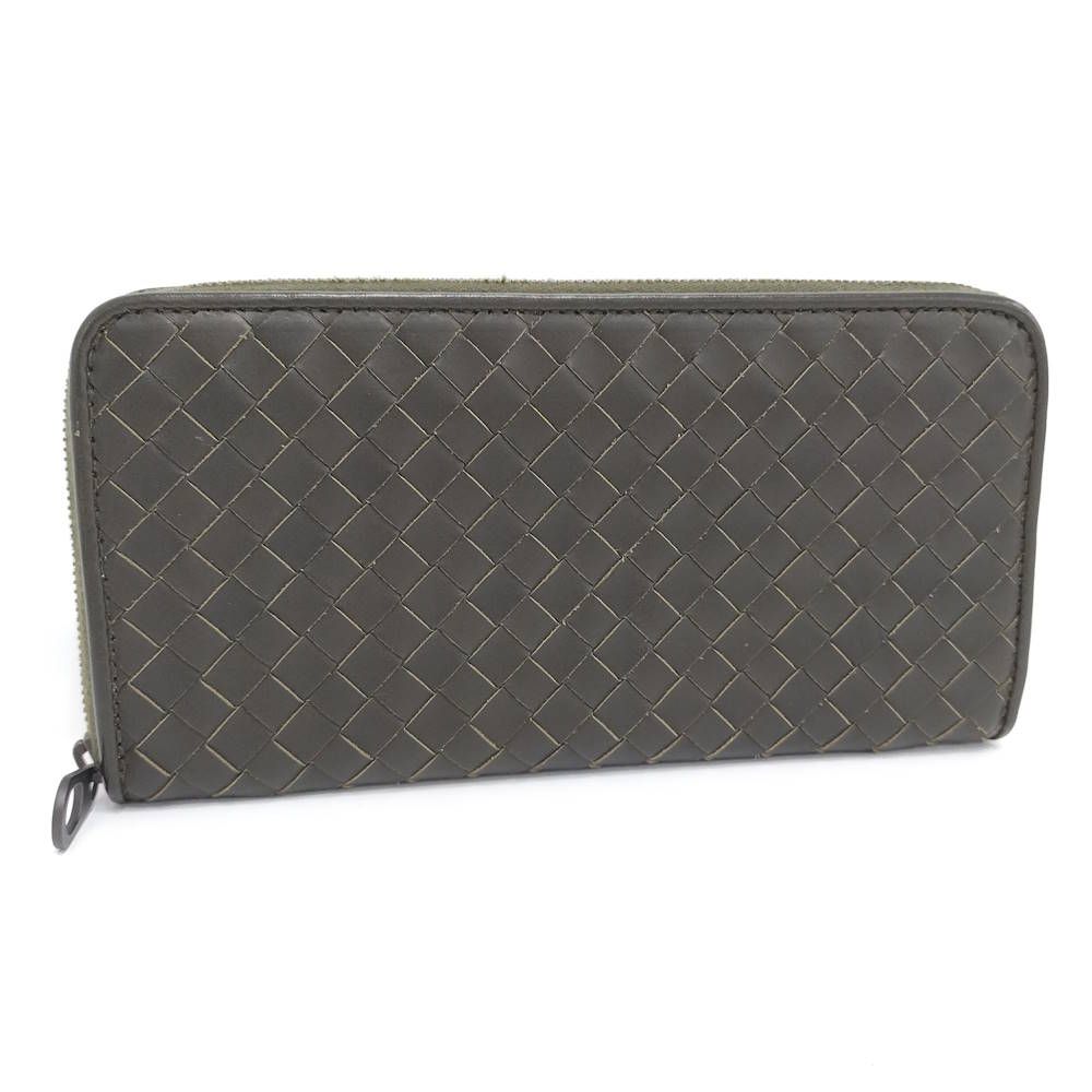 Bottega Veneta Zip Around Wallet Intrecciato Leather Khaki