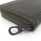 Bottega Veneta Zip Around Wallet Intrecciato Leather Khaki