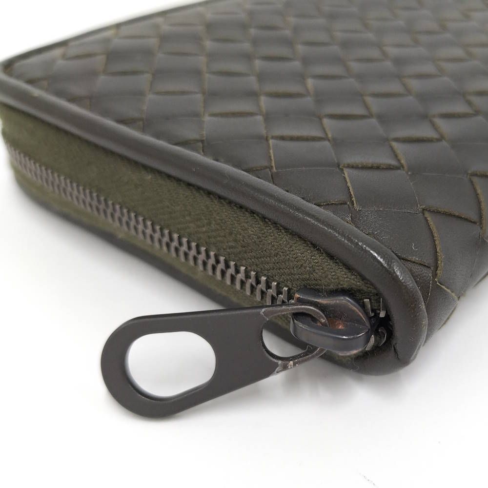 Bottega Veneta Zip Around Wallet Intrecciato Leather Khaki