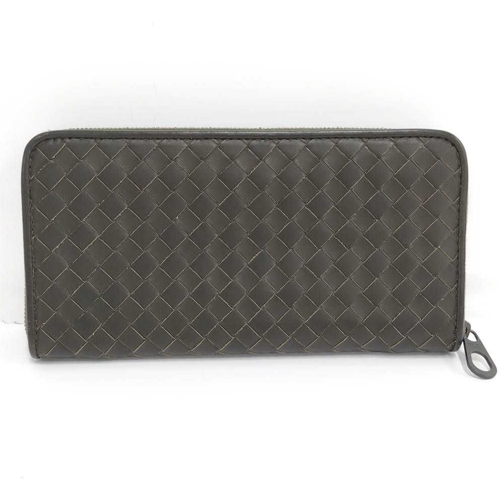 Bottega Veneta Zip Around Wallet Intrecciato Leather Khaki