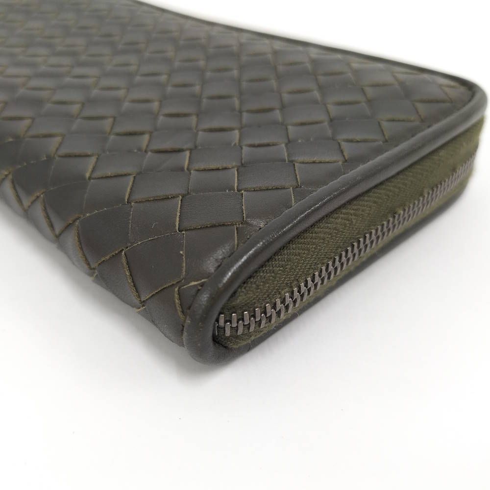 Bottega Veneta Zip Around Wallet Intrecciato Leather Khaki