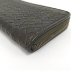 Bottega Veneta Zip Around Wallet Intrecciato Leather Khaki