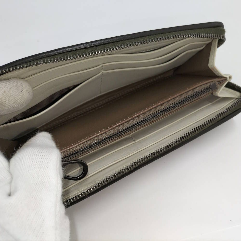 Bottega Veneta Zip Around Wallet Intrecciato Leather Khaki