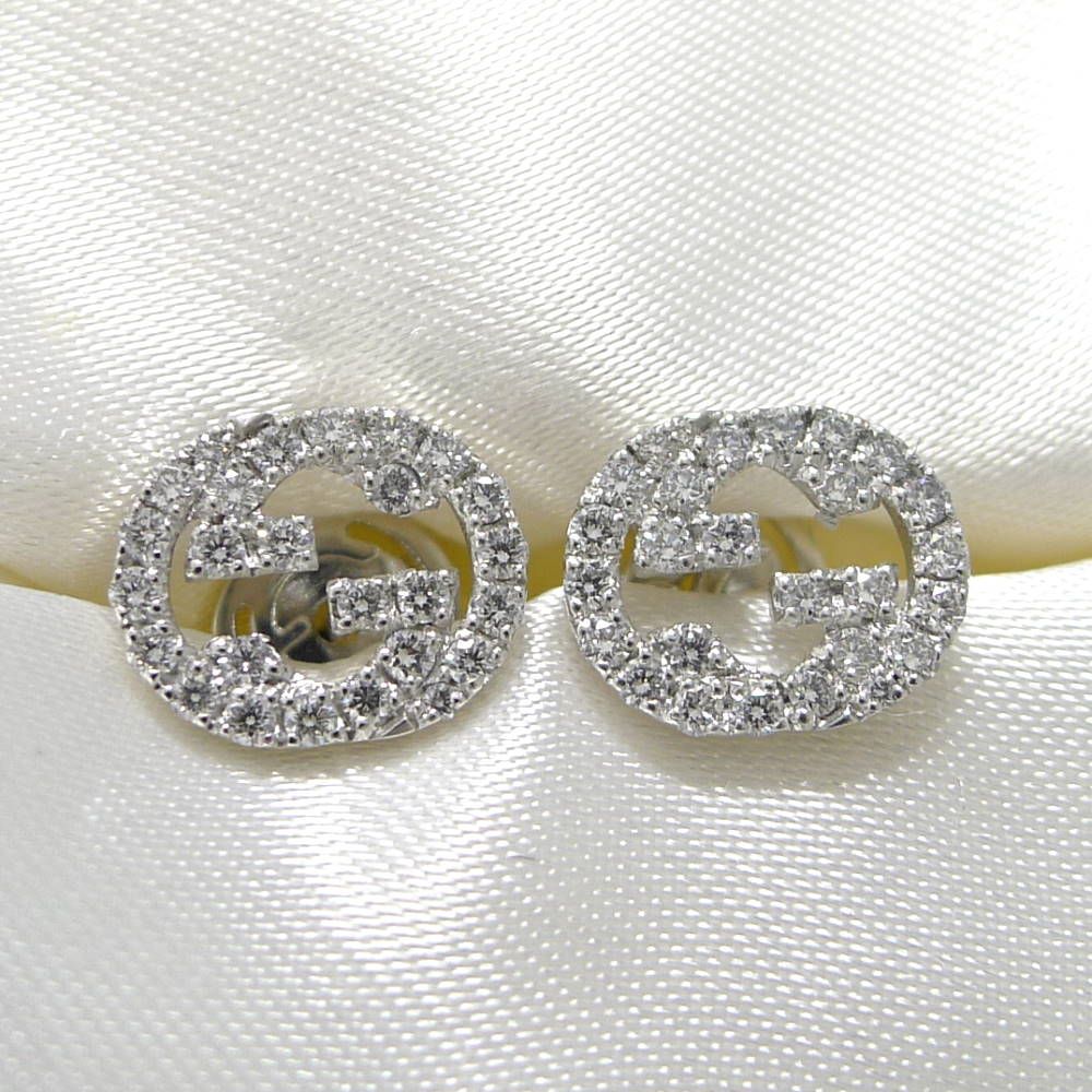 Gucci Earrings Interlocking Studs 18k White Gold Diamond