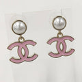 Chanel Swing Earrings CC Mark Faux Pearl Plated Gold Pink