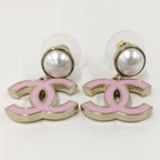 Chanel Swing Earrings CC Mark Faux Pearl Plated Gold Pink — view 4