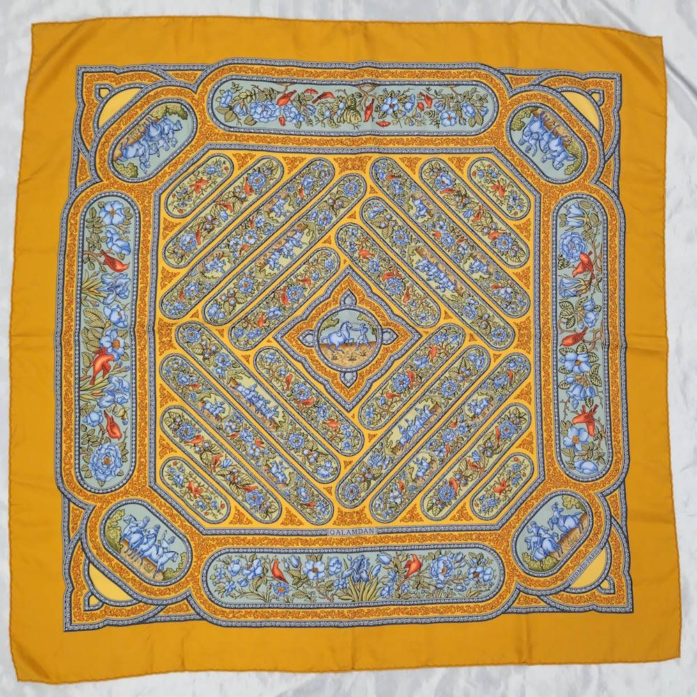 Hermes Carre 90 Scarf Qalamdan Silk Orange
