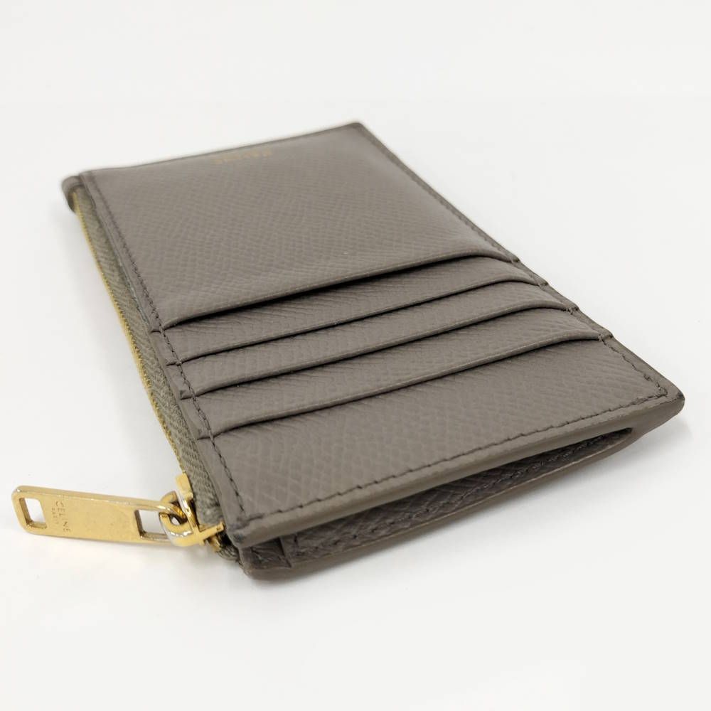 Celine Zipped Compact Card Holder Fragment Case Leather Gray — view 5