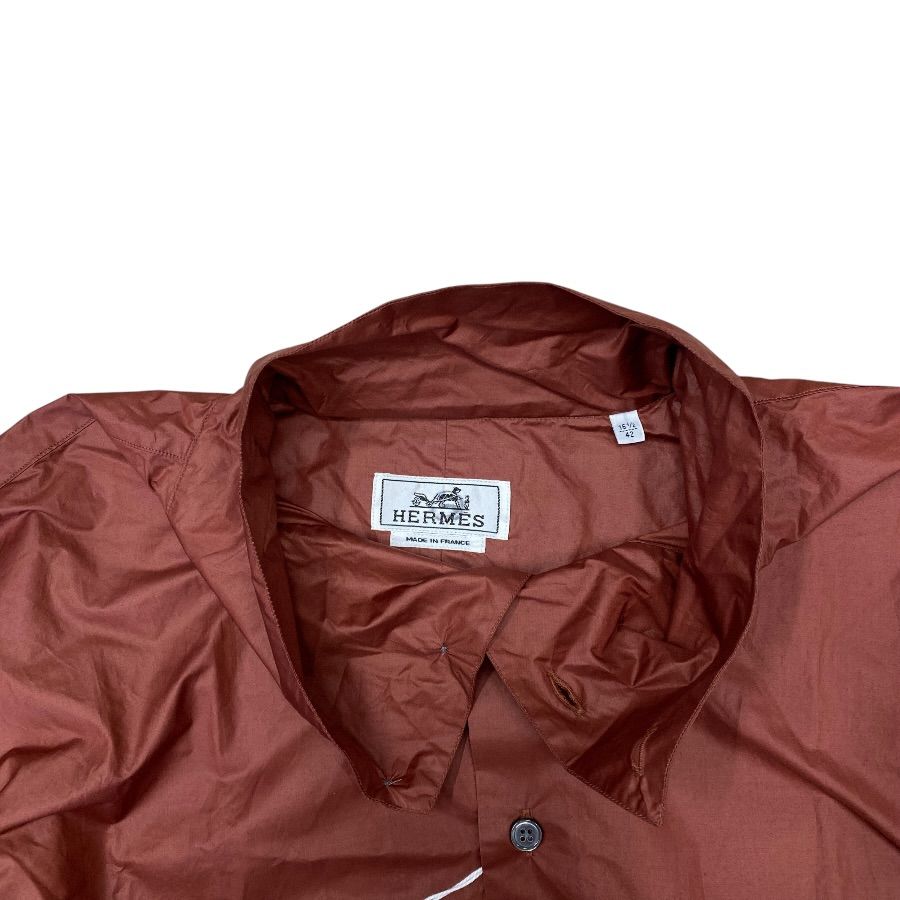Hermes Stand Color Jacket Light Shirt Cotton Nylon Brick Brown Lightweight Haori — view 5