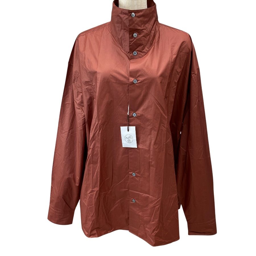 Hermes Stand Color Jacket Light Shirt Cotton Nylon Brick Brown Lightweight Haori