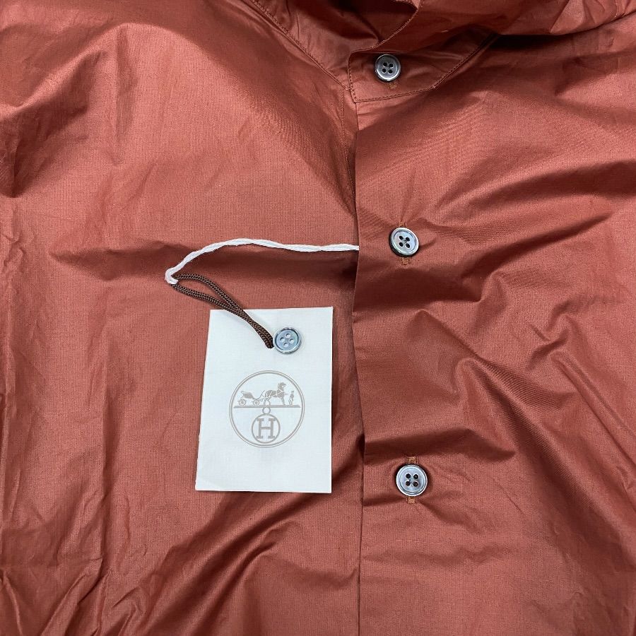 Hermes Stand Color Jacket Light Shirt Cotton Nylon Brick Brown Lightweight Haori — view 6