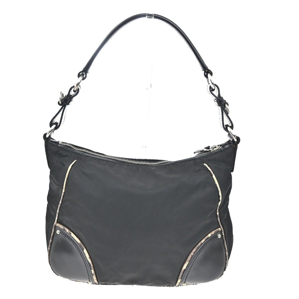 Prada Tessuto Nylon Shoulder Bag Leather Black White