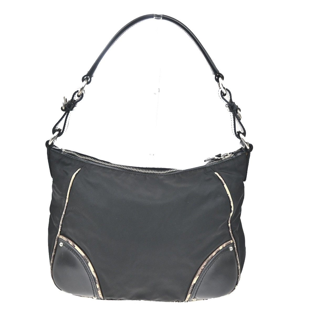 Prada Tessuto Nylon Shoulder Bag Leather Black White