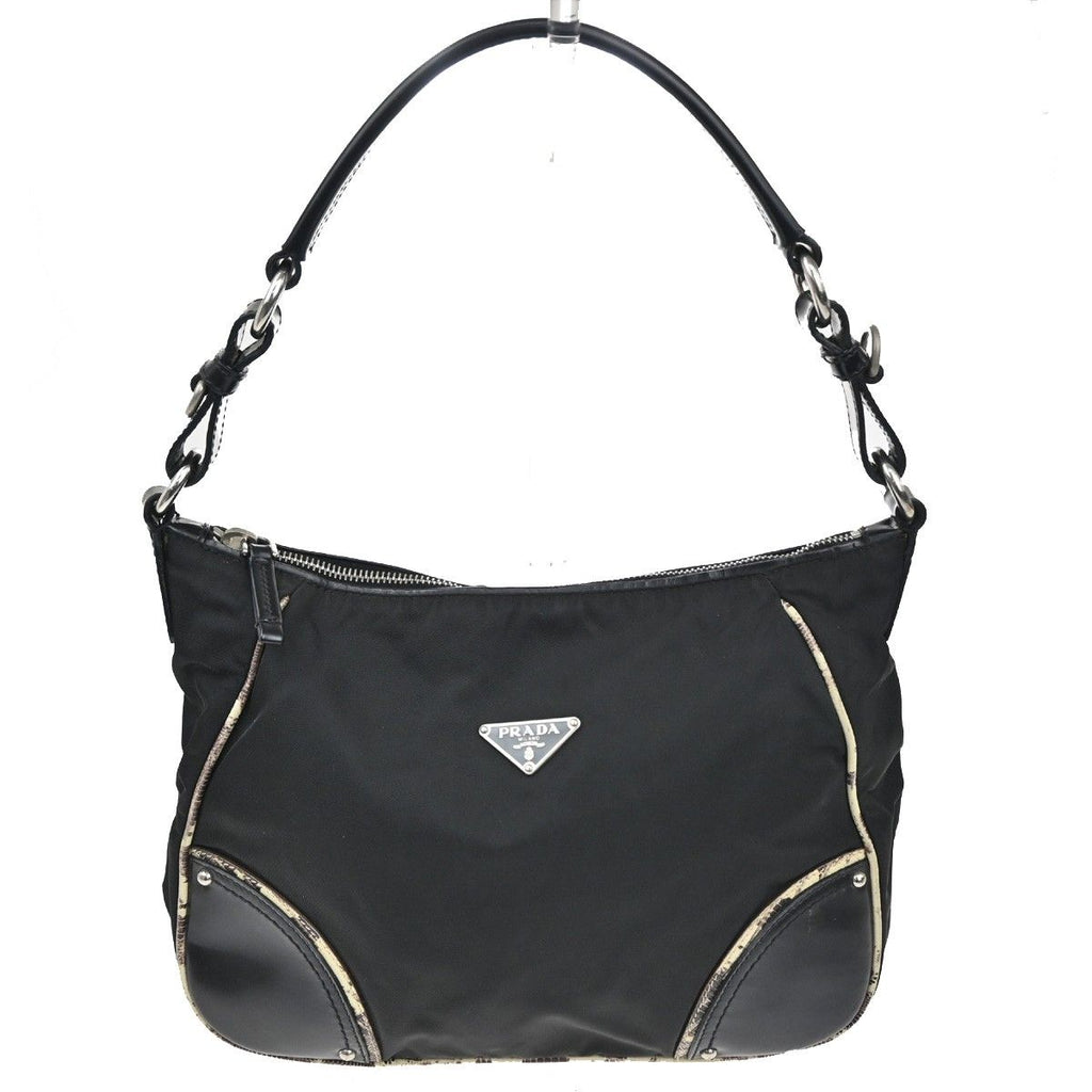 Prada Tessuto Nylon Shoulder Bag Leather Black White