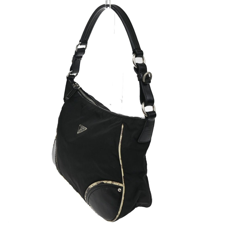 Prada Tessuto Nylon Shoulder Bag Leather Black White