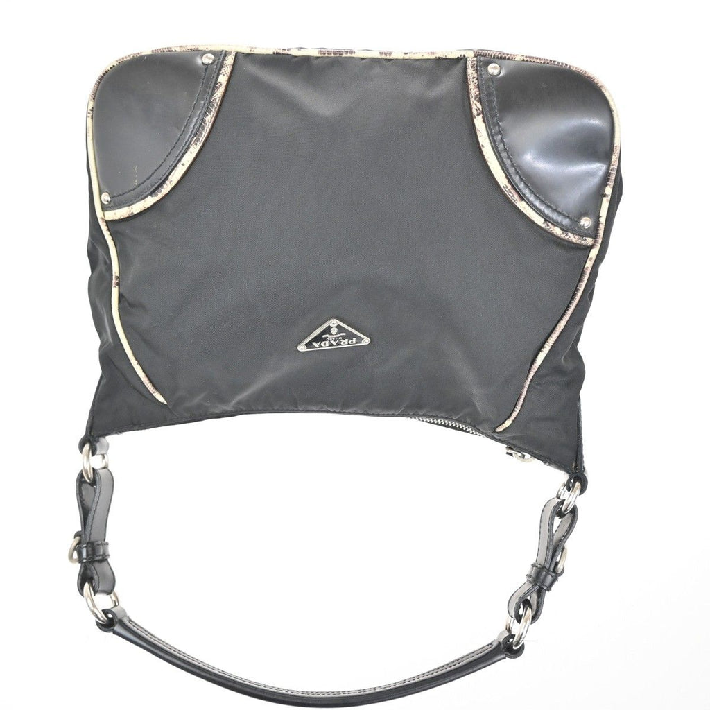 Prada Tessuto Nylon Shoulder Bag Leather Black White