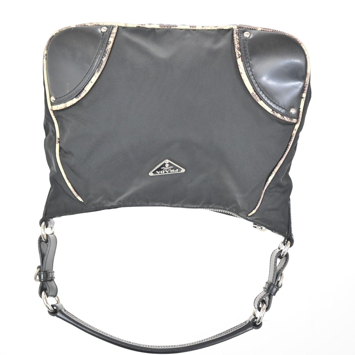 Prada Tessuto Nylon Shoulder Bag Leather Black White