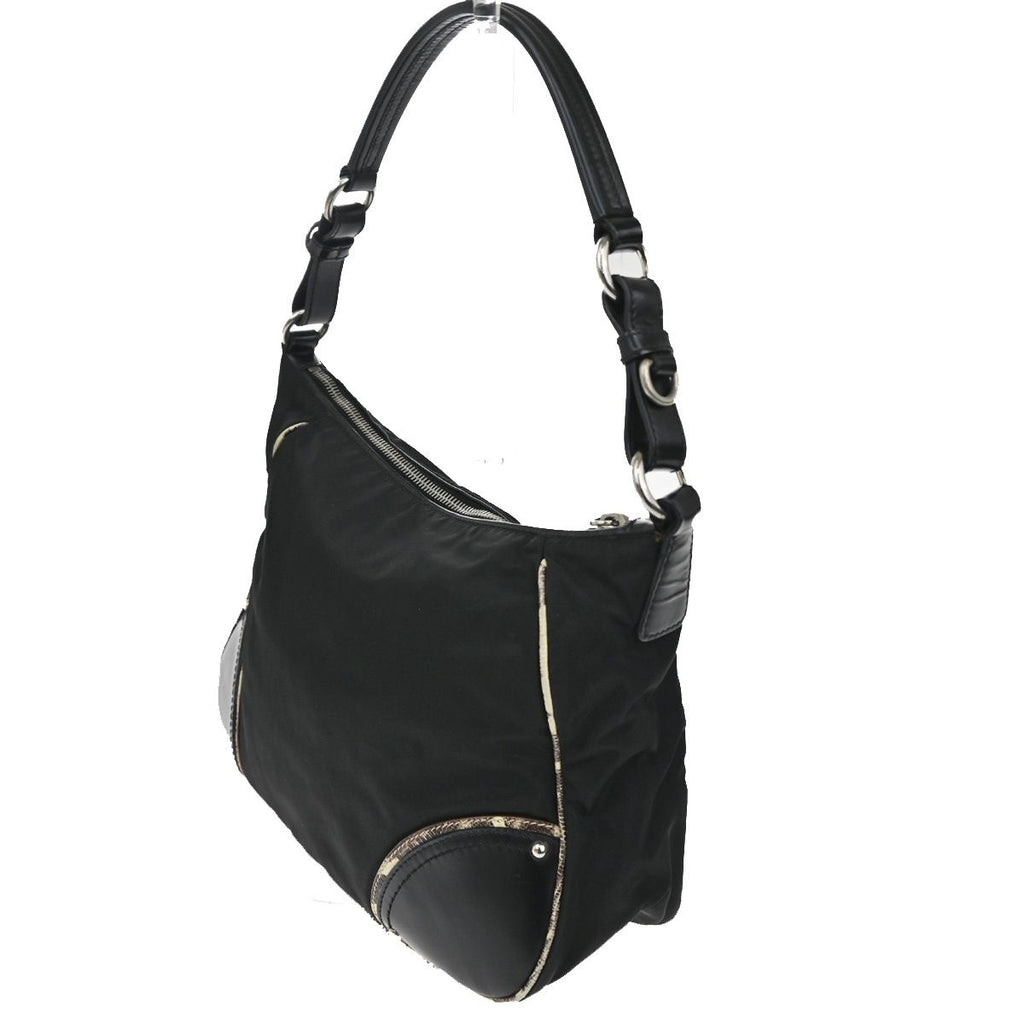 Prada Tessuto Nylon Shoulder Bag Leather Black White