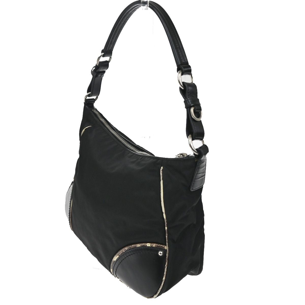 Prada Tessuto Nylon Shoulder Bag Leather Black White