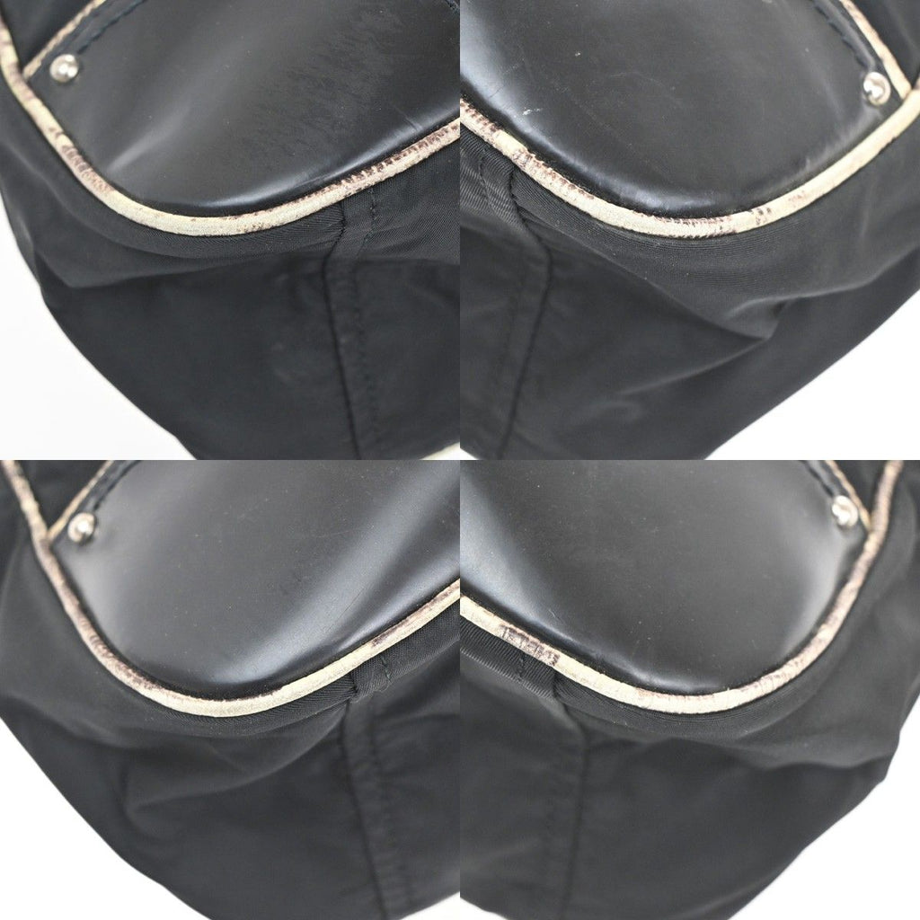 Prada Tessuto Nylon Shoulder Bag Leather Black White