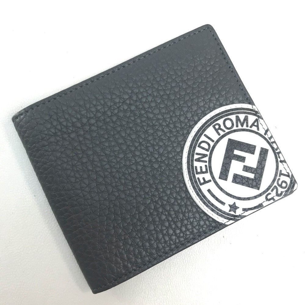 Fendi Bifold Wallet FF Log Calf Leather Gray Dark White — view 3