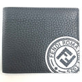 Fendi Bifold Wallet FF Log Calf Leather Gray Dark White
