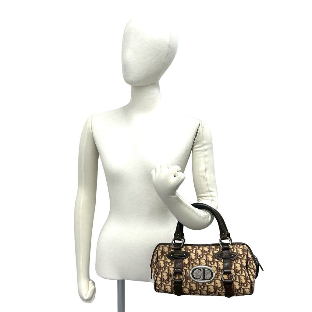 Dior Trotter Pattern CD Logo Canvas Leather Mini Boston Bag Brown — view 2