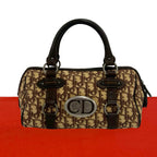 Dior Trotter Pattern CD Logo Canvas Leather Mini Boston Bag Brown