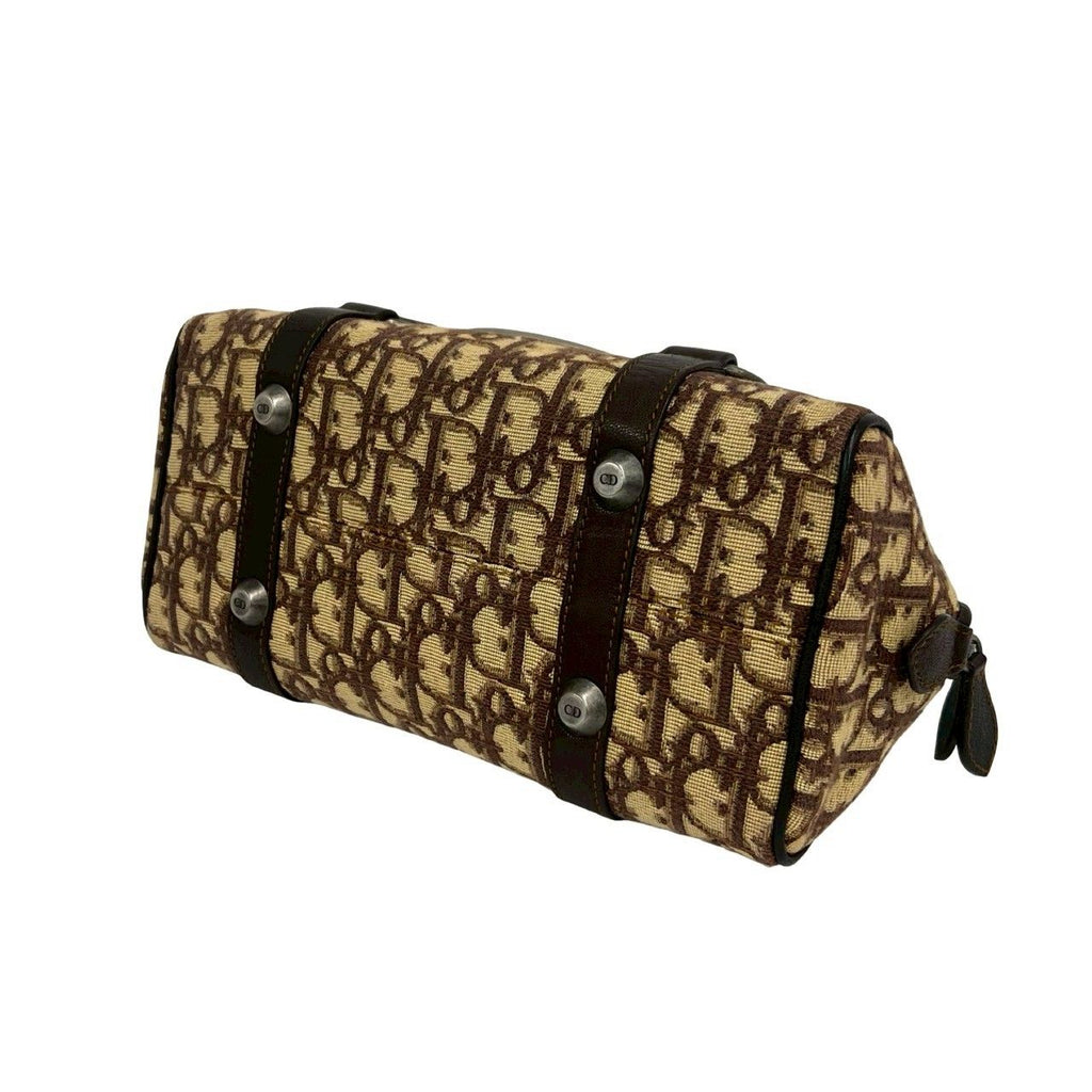 Dior Trotter Pattern CD Logo Canvas Leather Mini Boston Bag Brown — view 8