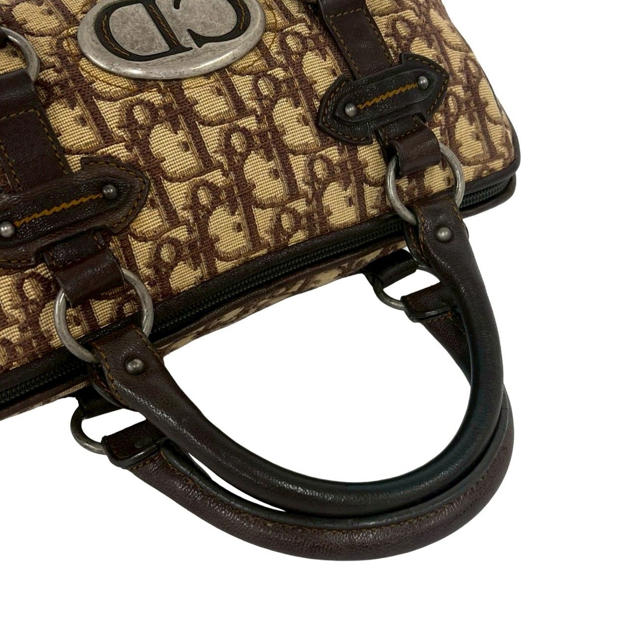 Dior Trotter Pattern CD Logo Canvas Leather Mini Boston Bag Brown — view 4