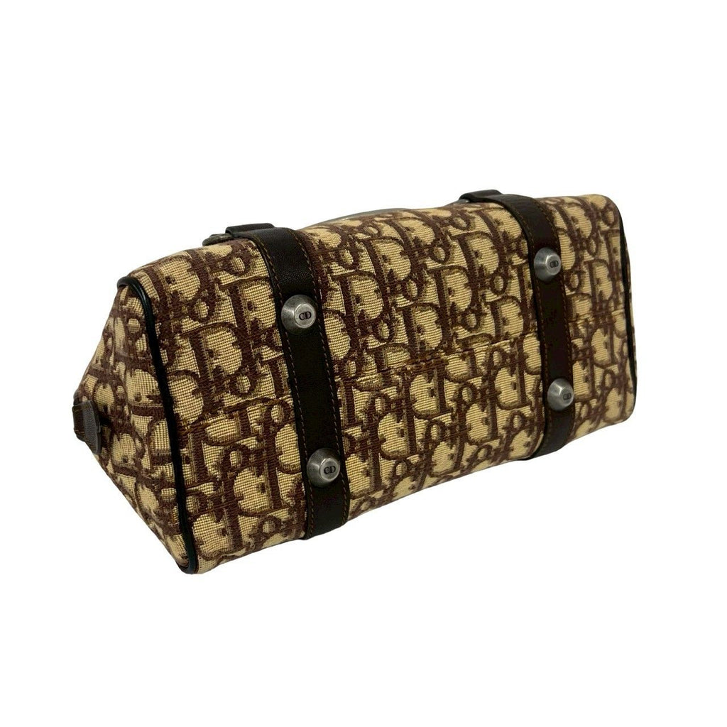 Dior Trotter Pattern CD Logo Canvas Leather Mini Boston Bag Brown — view 7