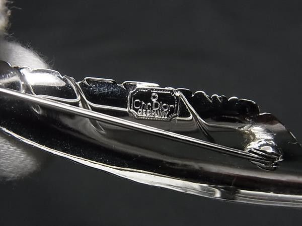 Dior Brooch Feather Motif Silver Metal Vintage