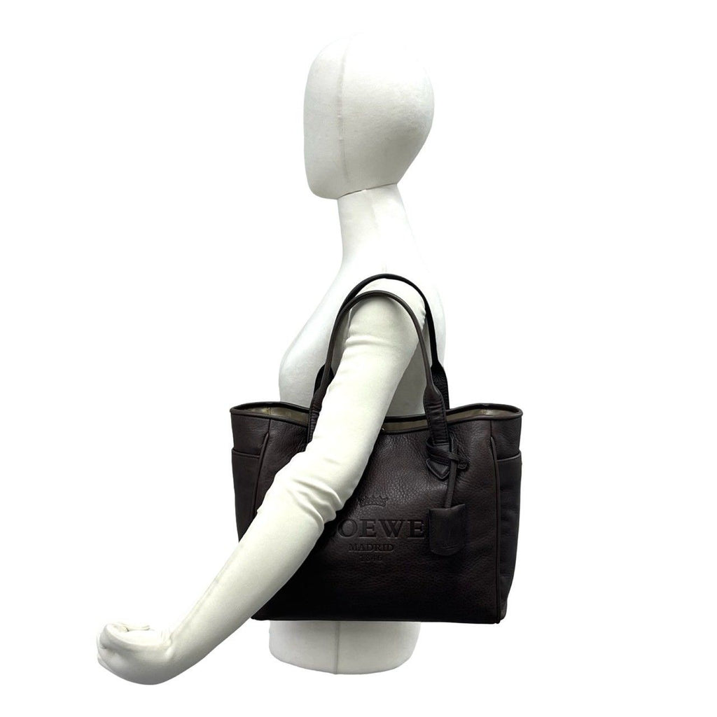 Loewe Heritage Log Leather Tote Shoulder Bag Brown — view 2
