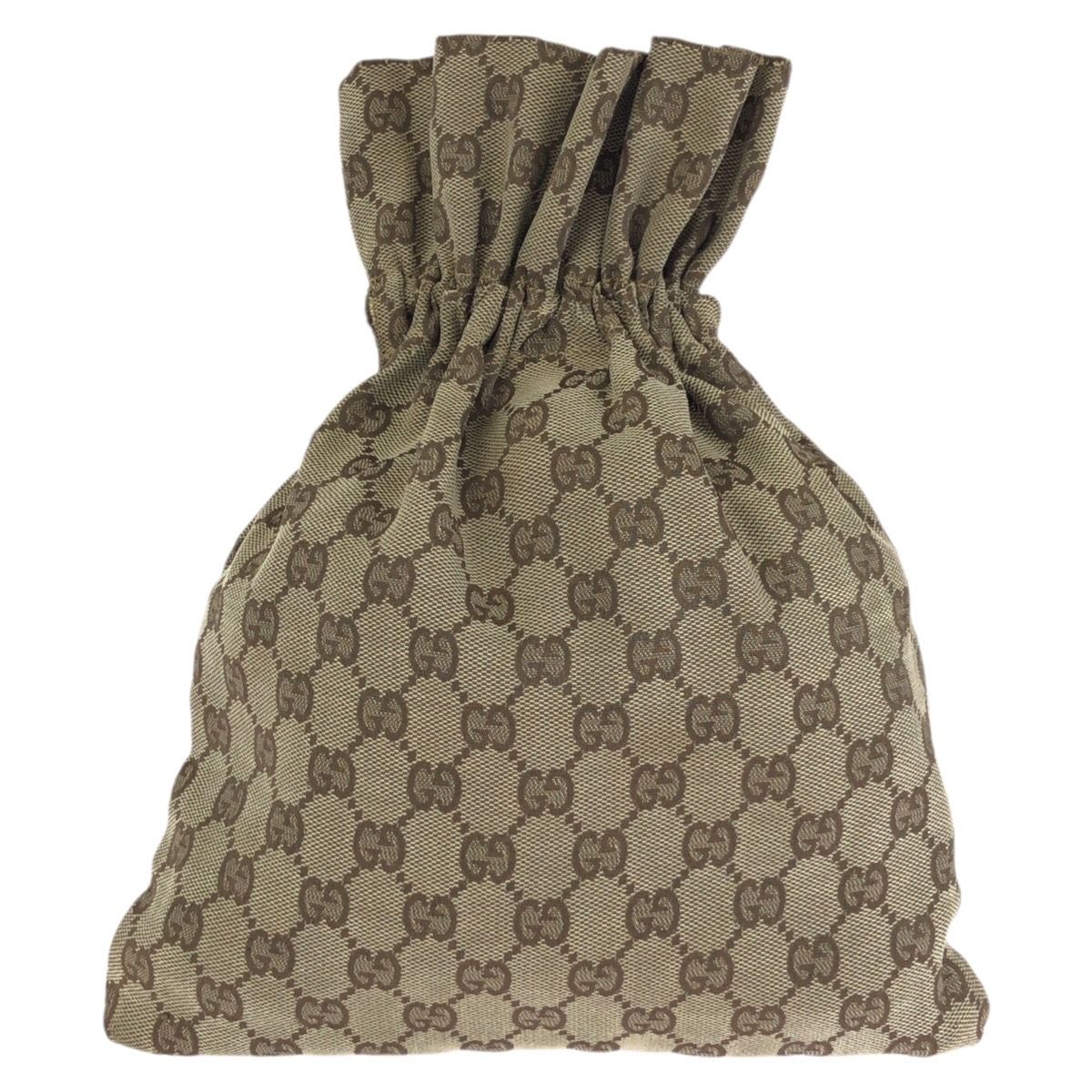 Gucci Drawstring Beige Brown Silver GG Canvas Leather 004 Pouch Case — view 2