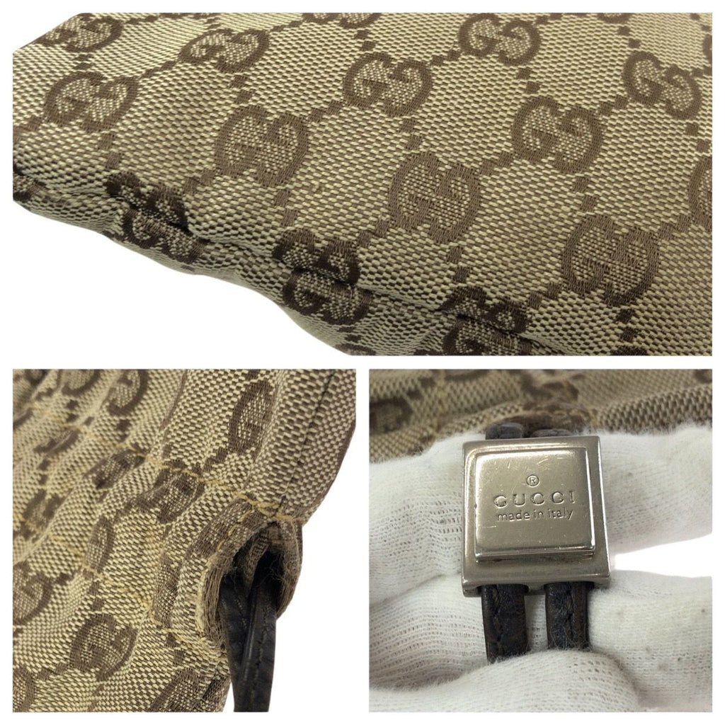 Gucci Drawstring Beige Brown Silver GG Canvas Leather 004 Pouch Case — view 5