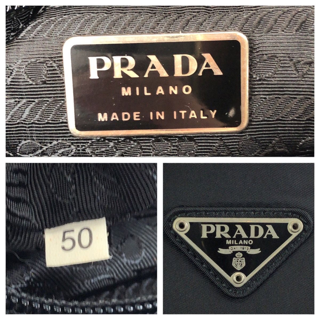 Prada Tessuto Black Silver Nylon Tote Shoulder Bag