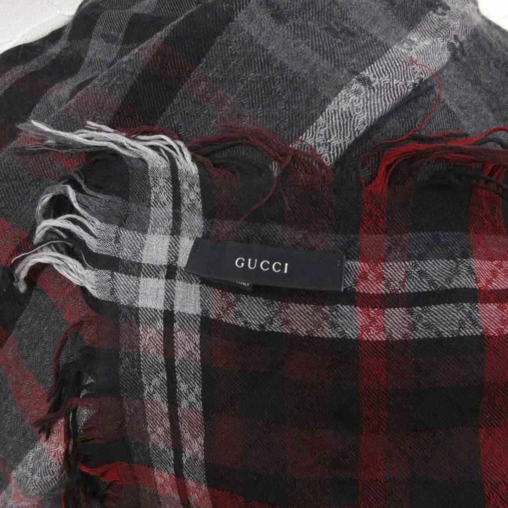 Gucci Large Scarf Shawl Check All Pattern Silk Blend Black Gray — view 5