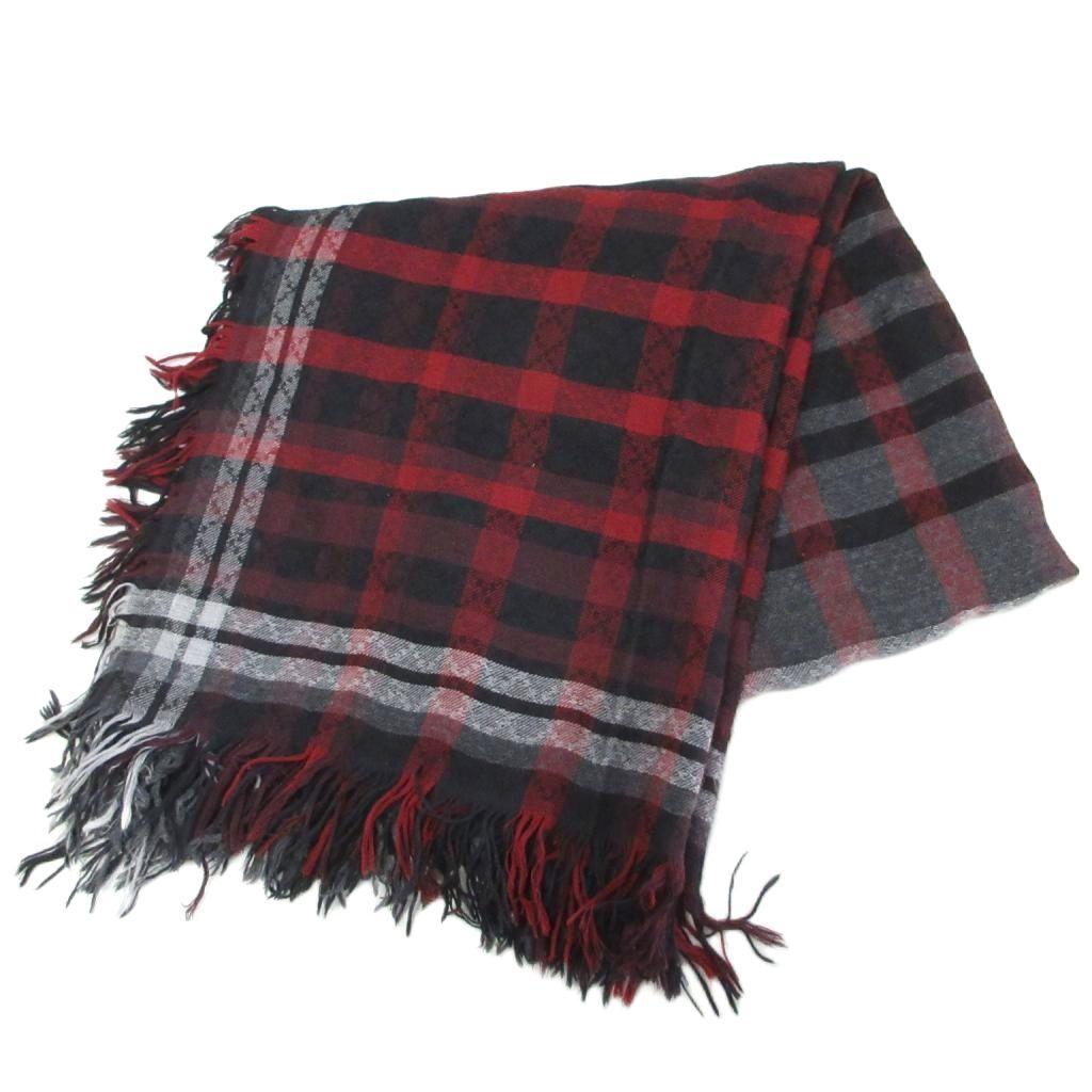 Gucci Large Scarf Shawl Check All Pattern Silk Blend Black Gray