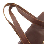 Celine Handbag Tote Shoulder Leather Dark Brown Carriage Logo SD — view 5